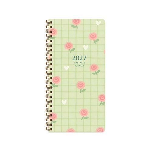Keskin 2027-8x16 Haftalık Spiralli Cep Ajandası - Yeşil 600283-99