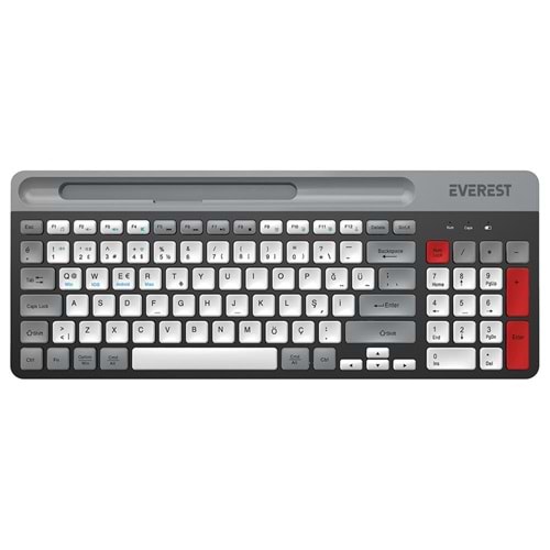 Everest KB-88 RUBY Beyaz-Gri 2.4G+BT1+BT2 Çoklu Cihaz Bağlantılı Q Kablosuz klavye