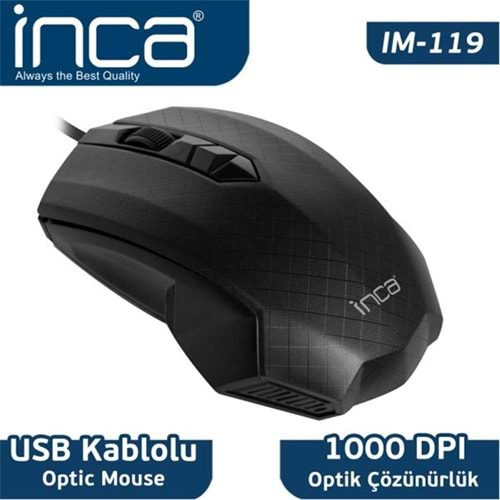 Inca IM-119 Usb Siyah Optik Mouse (Kablo Uzunluğu 150 cm )