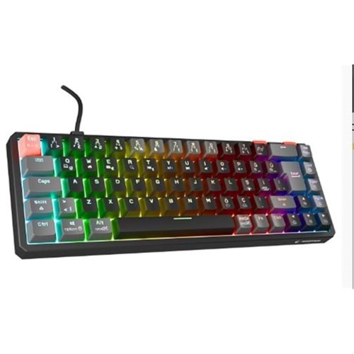 Rampage YORU MINI PRO Siyah-Gri Bağlantı OUTEMU Red Swich Q Kablosuz RGB Mekanik Oyuncu Klavyesi