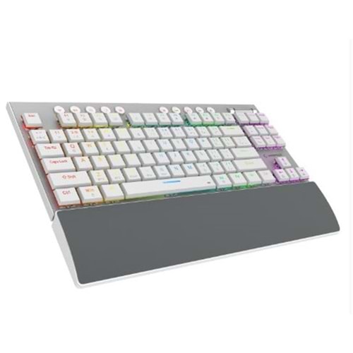 Rampage BERU Beyaz 2.4G + BT Wireless RED SWITCH Mekanik Gaming Oyuncu Klavye Slim RGB