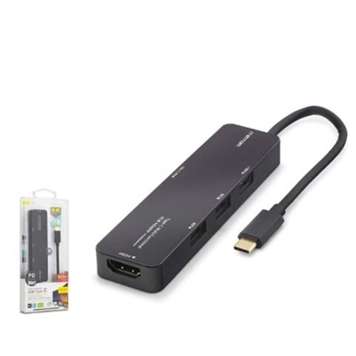 iETOP TUH305 Type-C 3.2 Gen1 Combo Hub PD HDMI 4K 5 Port 5 Gbps Siyah