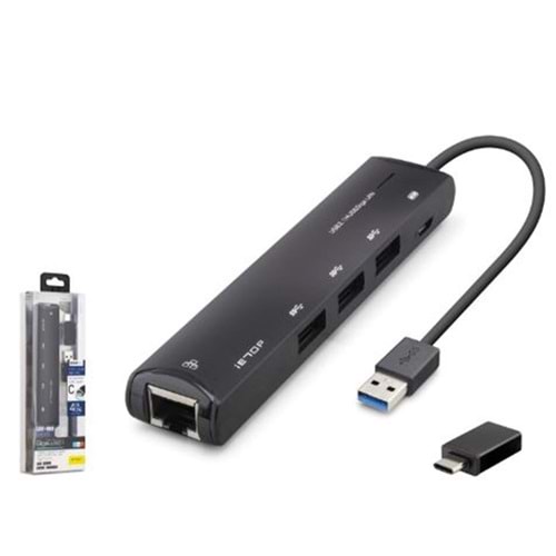 iETOP HDX7897 USB Type-C 3.2 Gen1 Combo Hub Gigabit LAN 4 Port 5 Gbps Siyah
