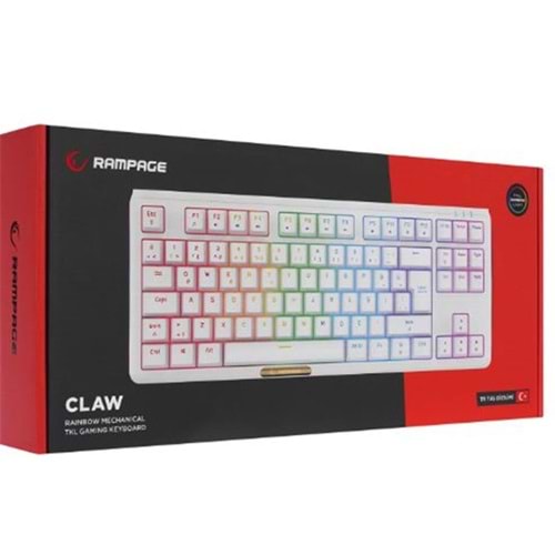 Rampage CLAW Beyaz RED SWITCH Mekanik Gaming Oyuncu Klavye Rainbow TKL