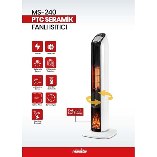 Marsstar MS-240 PTC Seramik Fanlı Isıtıcı Dikey