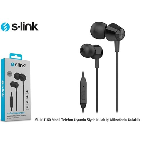 S-link SL-KU160 Mobil Telefon Uyumlu Siyah Kulak İçi Mikrofonlu Kulaklık