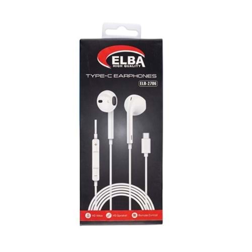 Elba Elb-2706 Beyaz Kulakiçi Type-c Mikrofonlu Kablolu Kulaklık (Ses Kontrol)