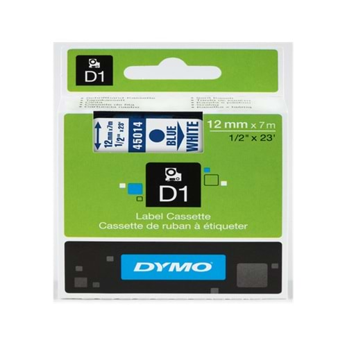 Dymo D1 Şerit Standart 12 MMx7 MT Beyaz Üzerine Mavi 45014 S0720540