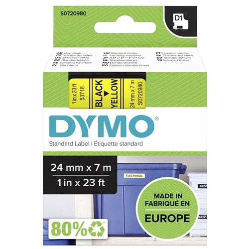 Dymo D1 Şerit 24 Mmx7mt Sarı/ Siyah 53718