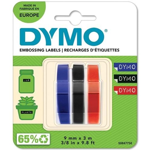 DYMO S0847750 Kabartma Şerit, 9 mmx3 mt 3 lü Bls K-S-M