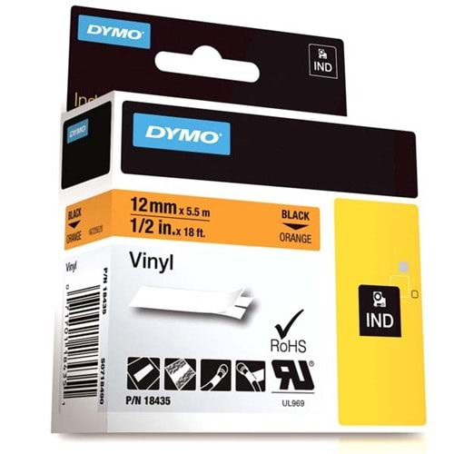 Dymo Rhino Pro Etiketi Renkli Vinil 12 MMx5.5 MT Turuncu Üzerine Siyah 18435