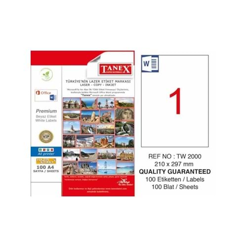 Tanex Laser Etiket 100 YP 210x297 Laser-Copy-Inkjet Fos.Pembe TW-2000