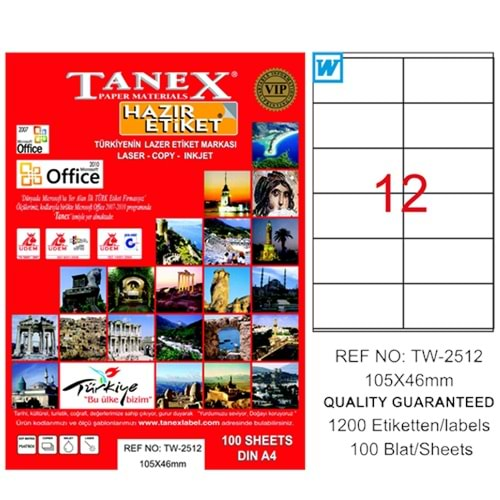 Tanex Lazer Etiket 100 YP 105x46 Laser-Copy-Inkjet TW-2512