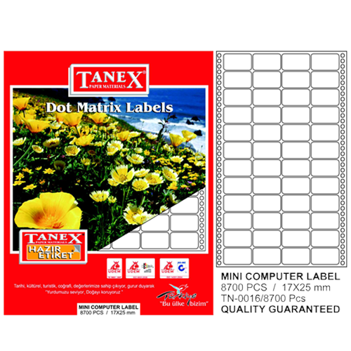 Tanex Sürekli Form Etiket 8700 LÜ 17x25 TN 0016