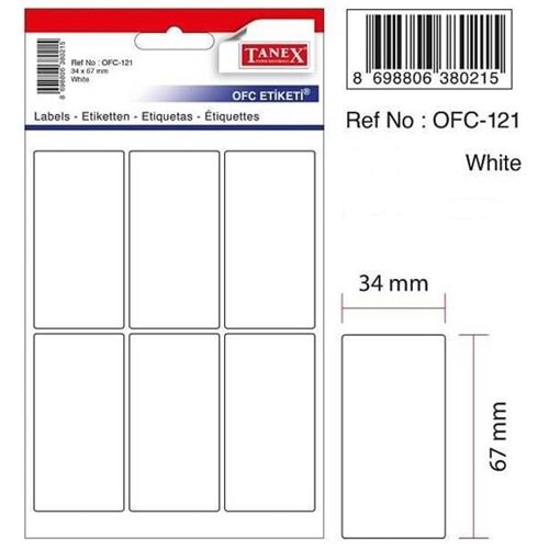 Tanex Ofis Etiketi Poşetli 34x67 MM Beyaz OFC-121