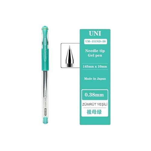 Uni-Ball Roller Kalem Signo Needle 0.38 İğne Uçlu jel Kalem Zümrüt Yeşili UM-151ND (1 Adet)