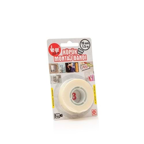 Vege Çift Taraflı Köpük Bant 19 MM x 1,5 Mt (3)