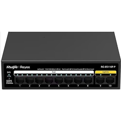 Ruijie-Reyee RG-ES110F-P 10 Port 10-100 Mbps 8 Port 10-100 PE 110W Switch