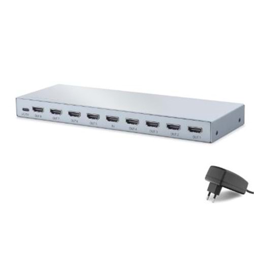 HADRON HDX1433 HDMI Splitter EDID 8K 60 Hz 1 Giriş 8 Çıkış Gri