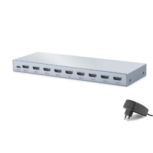HADRON HDX1430 HDMI Splitter EDID 4K 60 Hz 1 Giriş 8 Çıkış Gri