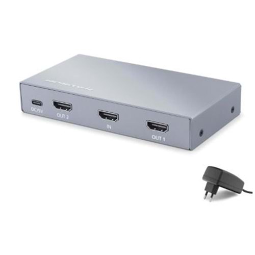 HADRON HDX1428 HDMI Splitter EDID 4K 60 Hz 1 Giriş 2 Çıkış Gri