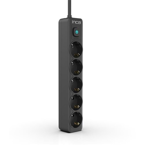 INCA IPW-44SY 5li Akım Korumalı Led Tuşlu Priz 1,5Mt Siyah