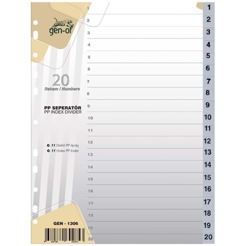 Gen-of Seperatör 1-20 Rakamlı Plastik A4