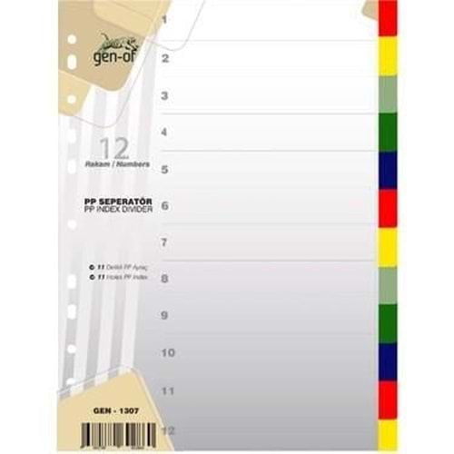 Gen-of Seperatör 1-12 Rakamlı Plastik A4