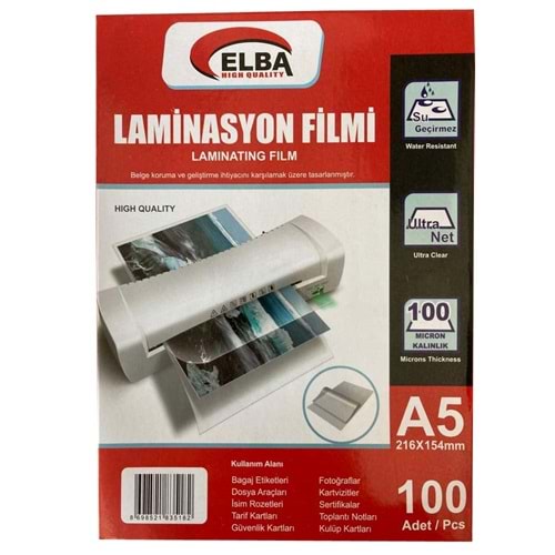 Elba Laminasyon Filmi A5 100 MIC 216x154 (1 Adet)