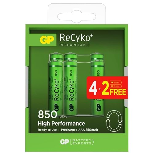 Gp AAA 850 mAh Şarjlı İnce Kalem Pil 4+2'li Paket Recyko GPHCH83BOK