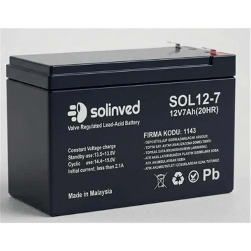 Solinved 12v 7AH Kuru Akü