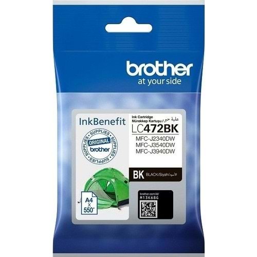 Brother LC472BK Black Siyah 550 Sayfa Kartuş MFC-J2340-J3540-J3940