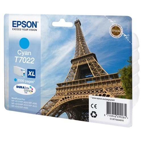 Epson T7022 Cyan Mavi 2.000 Sayfa Mürekkep Kartuş T70224010