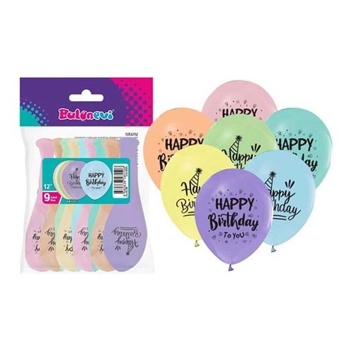 Balonevi Balon Makaron 1+1 Happy Birthday Baskılı 12