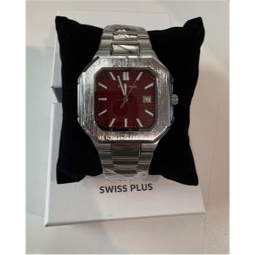Swiss Plus Man Watch Premium Seri Model-9 RS23146 Bordeaux-Silver(Kol Saati)