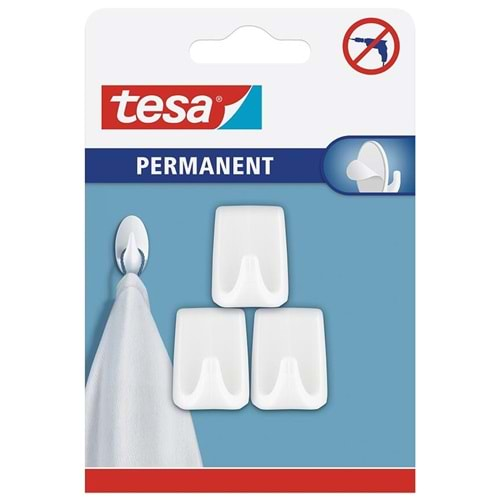 Tesa Permanent Askı Plastik Küçük Dikd. Beyaz 3adt 66606