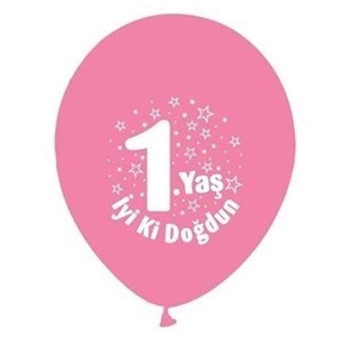 Nedi Balon Perakende Baskılı 1 Yaş Pembe Renkli 16 Lı PM-12159