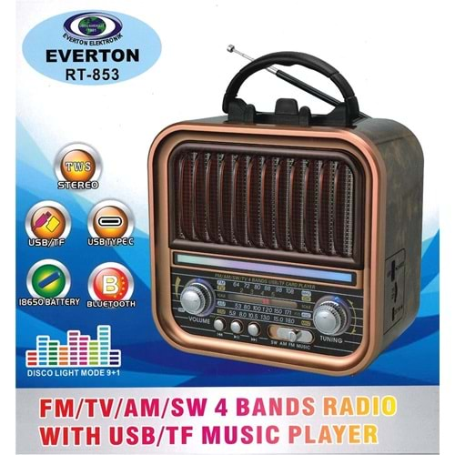 Everton Rt-853 Bluetooth Fm-Usb-Tf-Aux Şarjlı Nostaljik Radyo