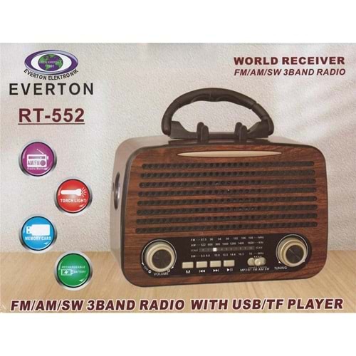 Everton Rt-580 Bluetooth Fm-Usb-Tf-Aux Şarjlı Nostaljik Radyo