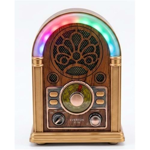Everton RT-752 Şarjlı, Led Işıklı Nostaljik Radyo( Bluetooth-USB-SD-FM)