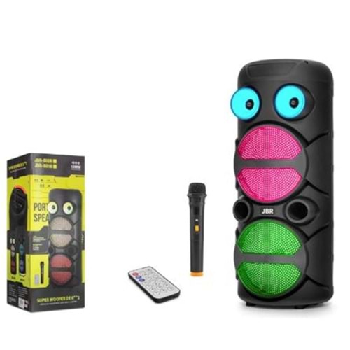 JBR JBR8809 Karaoke Mikrofonlu Bluetooth Hoparlör FM Radyo 20W 2x8 İnç RGB Kumandalı Siyah
