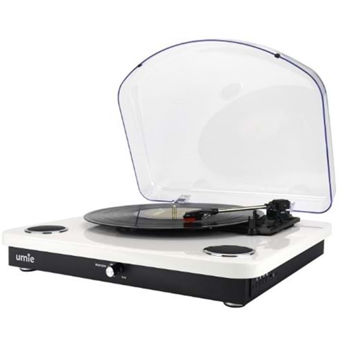 UMİE Bemol Beyaz Piano Kaplama 10W BT İN, BT OUT, RCA, USB Özellikli Nostaljik Pikap