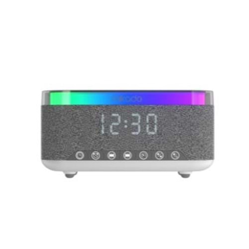 Mikado MD-W10 1200mAh 10W Gri BT, USB, Kablosuz Şarjlı RGB-Alarmlı Saat Speaker
