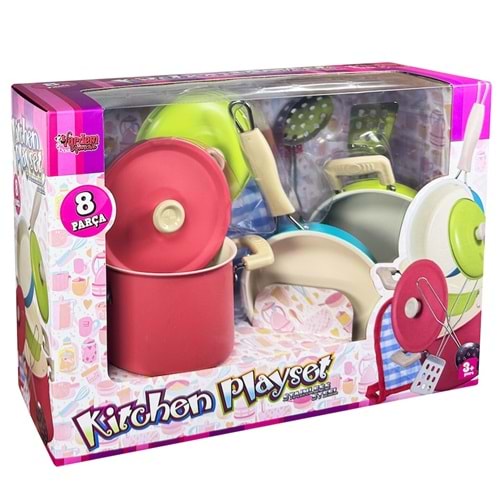Vardem Oyuncak 8 Parça Pembe Emaye Tencere Tava Seti VRD-ATF-1818-7A