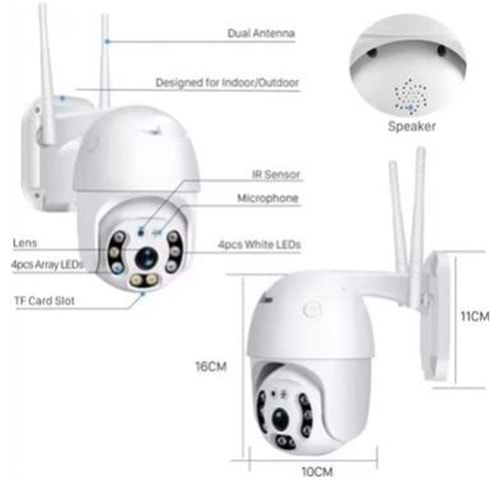 Apronx APX-WP70 3mp 2.8mm 8 LED Wifi Ptz Kamera