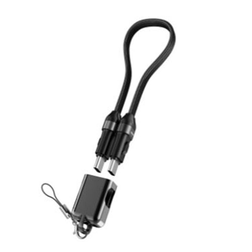 S-link Armor CC-020 60W 20 cm Type-C to Type-C Örgülü Metal Başlıklı Siyah Şarj Kablosu