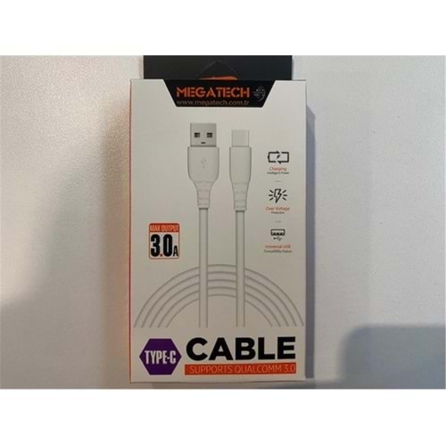 Megatech CHC65 3.0a 1mt Beyaz Usb Type-c Şarj Kablosu