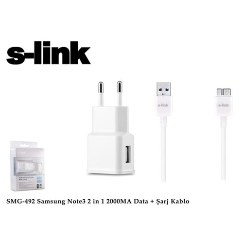 S-link SMG-492 2000mah Note 3 Şarj Kablo Priz Data Şarj Kablosu