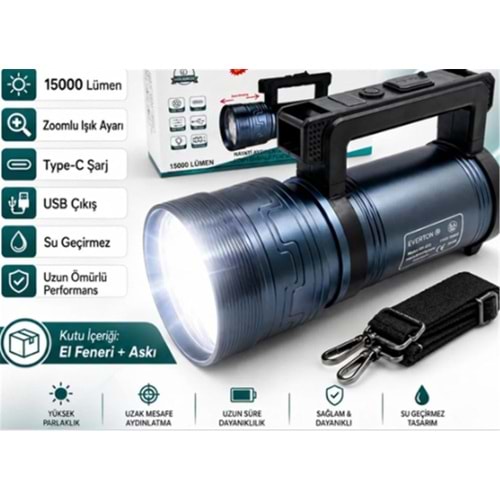 Everton Rt-829 Şarjlı Projektör 150w Zoom Led gösterge 1500lümen 3 Seviye Aydınlatma