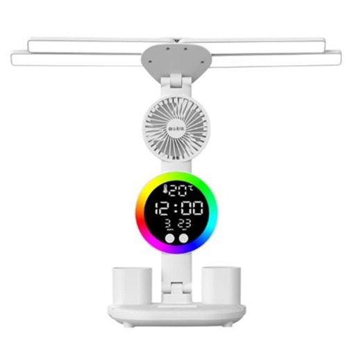 S-link SL-M9070 Glow Beyaz Dokunmatik Led Lamba Saat, Fan,Derece Kalemlikli Masa Lambası
